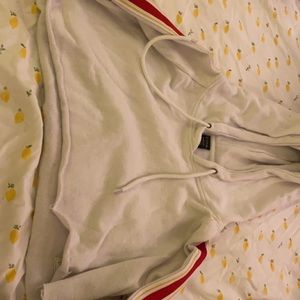 Zine white crop hoodie with striped sleeves